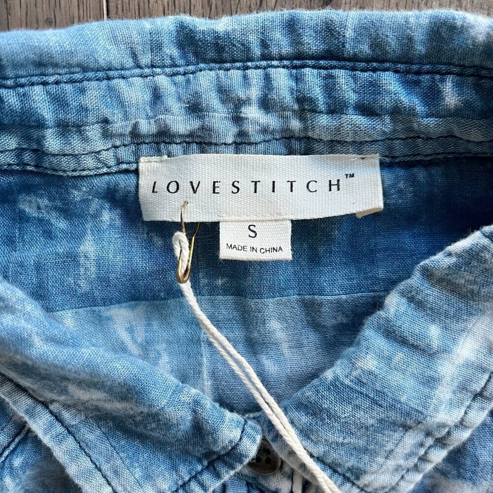 Lovestitch Bleached Blue Plaid Button Up Shirt NWT Size S Cotton Western Casual - Picture 4 of 9